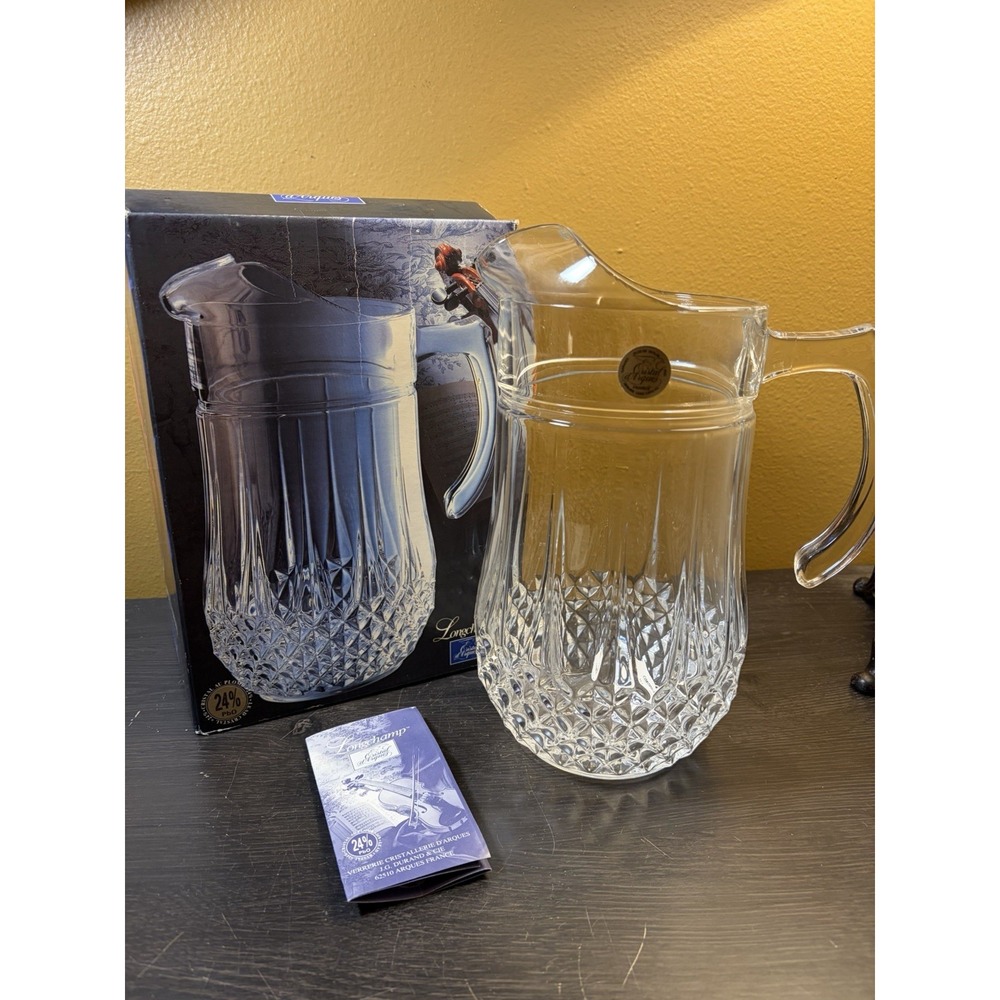 Cristal D'Arques Longchamp 24% Lead Crystal Pitcher 48 oz France H 9½" by Durand